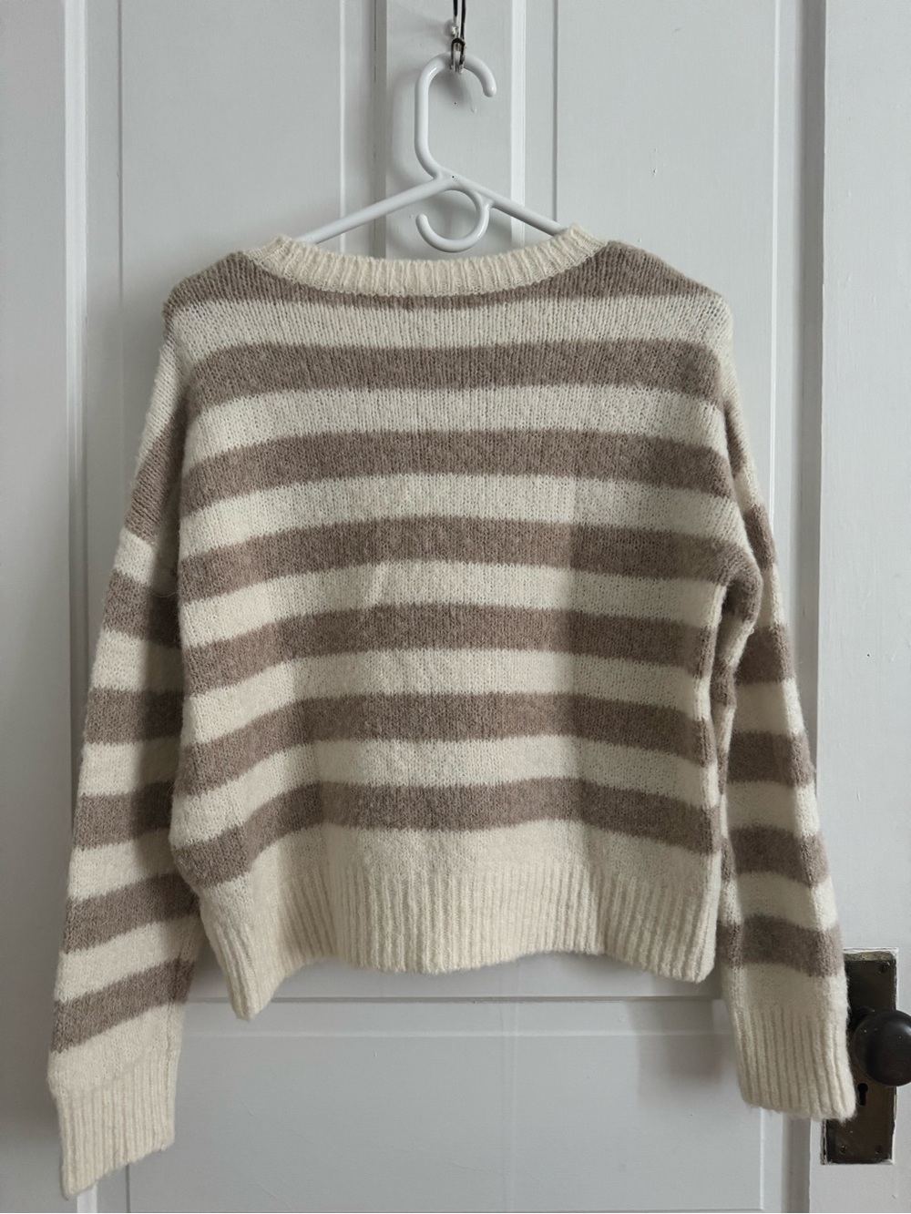 Thread & Supply Cream and Taupe Striped Crewneck Sweater - Picture 3 of 3